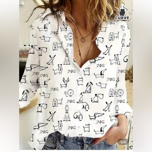 SHEIN Black and White Dog Pattern Blouse